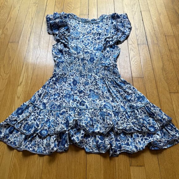 Poupette St Barth Size L Blue Floral Camila Ruffled Mini Tiered Dress - Picture 16 of 16